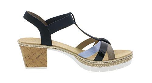 Rieker V2995 Mujer Sandalia con Tiras,Zapatos del Verano,Sandalia del Verano,cómodos,Confort,sky/marine/10,40 EU / 6.5 UK