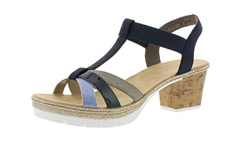 Rieker V2995 Mujer Sandalia con Tiras,Zapatos del Verano,Sandalia del Verano,cómodos,Confort,sky/marine/10,40 EU / 6.5 UK
