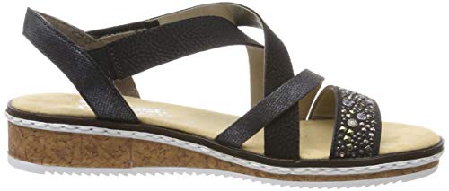 Rieker V3663-00, Sandalias Punta Cerrada Mujer, Schwarz (Schwarz/Nightblue/Schwarz 00), 39 EU