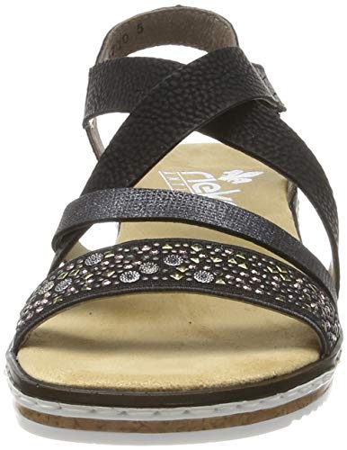 Rieker V3663-00, Sandalias Punta Cerrada Mujer, Schwarz (Schwarz/Nightblue/Schwarz 00), 39 EU