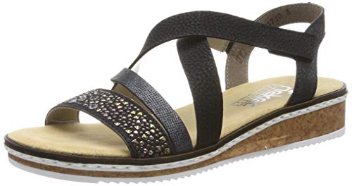 Rieker V3663-00, Sandalias Punta Cerrada Mujer, Schwarz (Schwarz/Nightblue/Schwarz 00), 39 EU