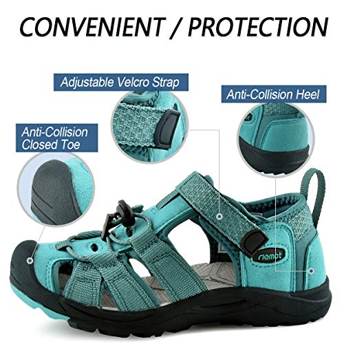 riemot Sandalias Deportivas para Niños, Sandalia para Trekking Verano Zapatillas de Deporte al Aire Libre Zapatos Playa Antideslizantes, para Caminar, Viajar, Senderismo, Correr, Verde 28 EU