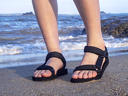 riemot Sandalias Mujer Hombre, Zapatos Verano para Caminar, Sandalias de Senderismo, Trekking, Playa, Casual, Sandalias Deportivas con Tiras, Sandalias de Punta Descubierta, Planas Comodas,W Negro-40