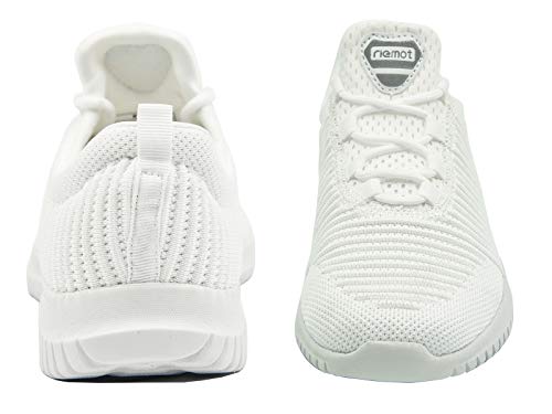 riemot Zapatillas Deportivas para Hombre Mujer, Zapatos para Correr Deporte al Aire Libre Running Fitness Gimnasio Súper Ligeras y Antideslizante Transpirables Sneakers Calzado Casual, Blanco 38