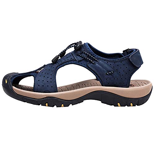 Rismart Hombre Punta Cerrado Gancho y Bucle Al Aire Libre Excursionismo Cuero Zapatos Sandalias y Chanclas SN1505(Azul Marino,44.5 EU)