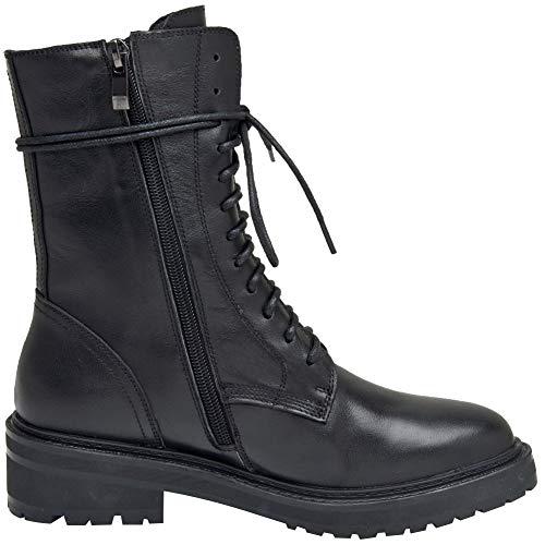 rismart Mujer Botas Militar Moteras Cuero Media pierna Invierno Guay Botines SN02932(Negro,38 EU)
