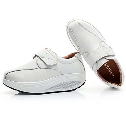 rismart Mujer Cuña Bucle Cómodo Linda Cuero Zapatillas Zapatos SN8787(Blanco,EU38)