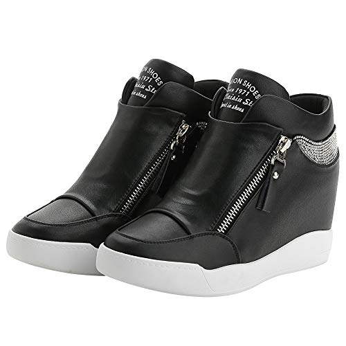 rismart Mujer Cuña Plataforma Botín Elegante Deportivos Zapatillas Zapatos SN15018(Negro,34 EU)