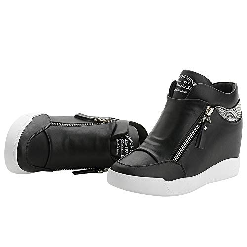 rismart Mujer Cuña Plataforma Botín Elegante Deportivos Zapatillas Zapatos SN15018(Negro,37 EU)