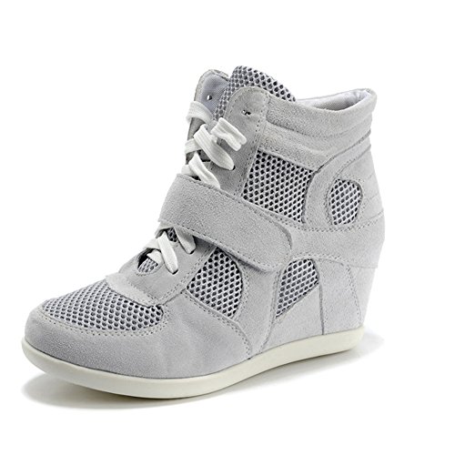 Rismart Mujer Zapatos Formal Oculto Tacón Cuña Gamuza Tela Zapatillas (Gris,EU39)