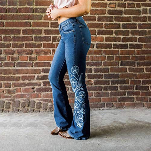 RISTHY Mujer Pantalones Acampanados Bordados Casual Vaqueros Retro Ocios Cintura Alta Jeans de Mujer Ancho Pierna Elástica Slim Fit Holgados Bota Boot-Cut