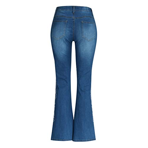 RISTHY Mujer Pantalones Acampanados Bordados Casual Vaqueros Retro Ocios Cintura Alta Jeans de Mujer Ancho Pierna Elástica Slim Fit Holgados Bota Boot-Cut