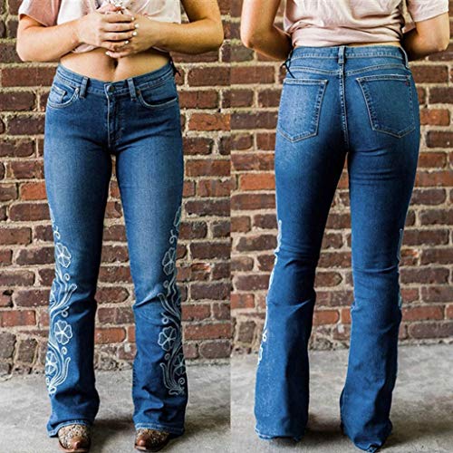 RISTHY Mujer Pantalones Acampanados Bordados Casual Vaqueros Retro Ocios Cintura Alta Jeans de Mujer Ancho Pierna Elástica Slim Fit Holgados Bota Boot-Cut
