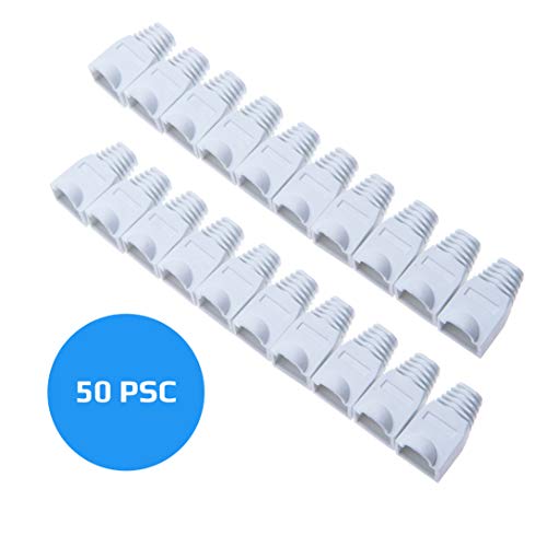 RJ45 Protector por Keple | Funda Cable de Red LAN Ethernet Enchufe Plástico Bota Terminale Cubierta | Funda RJ45 para Cat6 Cat6e Cat5 Cat5e Cable de Red | Blanco, 50 Unidades