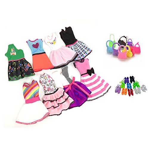 Ropa Para 29cm Muñecas, Lance Home 8 Conjuntos Vestidos+10 Pares de Zapatos+ 10pcs Bolsos Para 29cm Muñecas Accesorios Regalos Para los Niños, Estilo al Azar (28pcs)