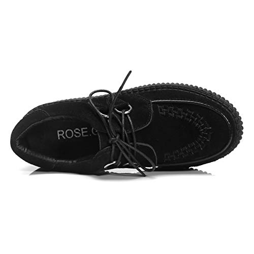 RoseG Zapatos de mujer Oxfords de piel con cordones, plataforma Derby Creepers, color Negro, talla 36 EU