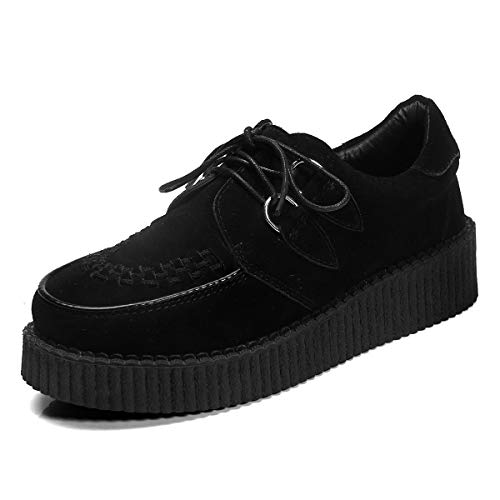 RoseG Zapatos de mujer Oxfords de piel con cordones, plataforma Derby Creepers, color Negro, talla 36 EU