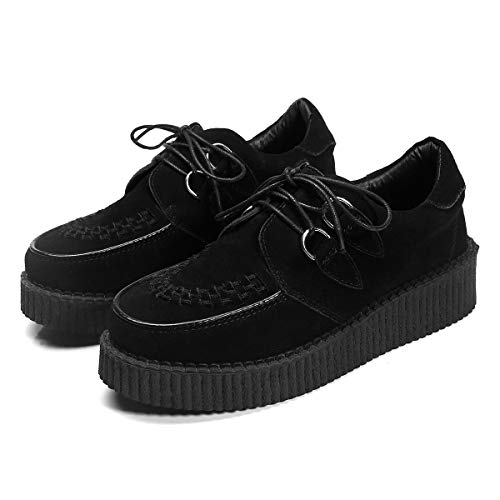 RoseG Zapatos de mujer Oxfords de piel con cordones, plataforma Derby Creepers, color Negro, talla 36 EU