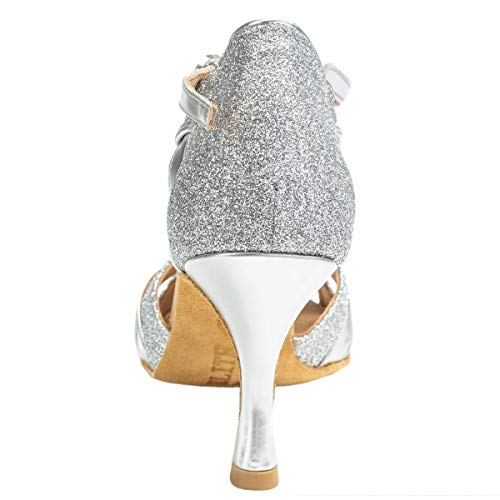 Rummos Mujeres Zapatos de Baile Elite Martina 009/139 - Material: Cuero/Brillante - Color: Plateado - Anchura: Normal - Tacón: 60R Flare - Talla: EUR 40,5