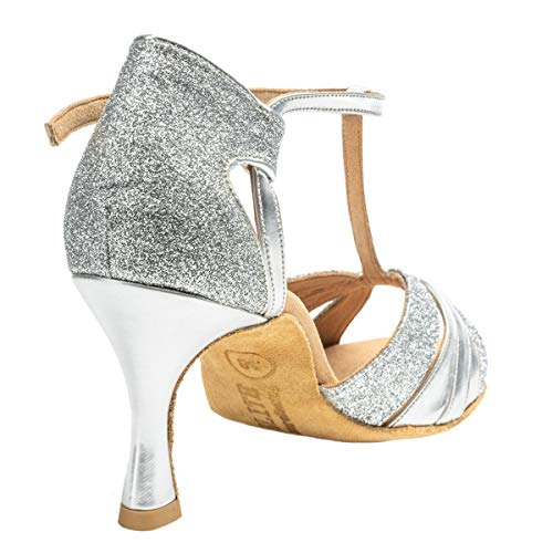 Rummos Mujeres Zapatos de Baile Elite Martina 009/139 - Material: Cuero/Brillante - Color: Plateado - Anchura: Normal - Tacón: 60R Flare - Talla: EUR 40,5
