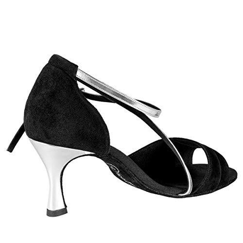 Rummos Mujeres Zapatos de Baile R304 024-009 - Material: Nobuk/Cuero - Color: Negro/Plateado - Anchura: Normal - Tacón: 60R Flare - Talla: EUR 38