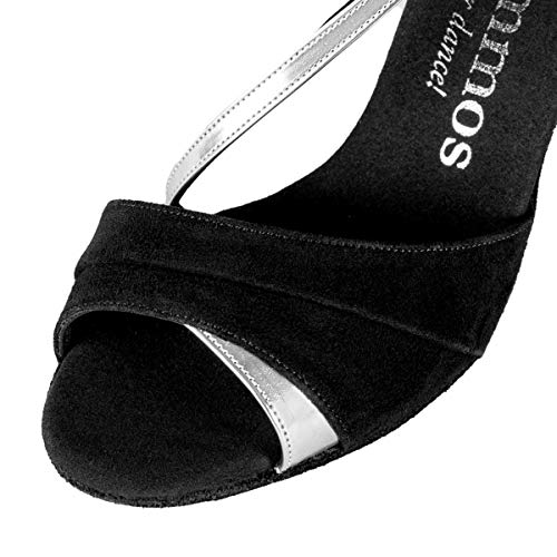 Rummos Mujeres Zapatos de Baile R304 024-009 - Material: Nobuk/Cuero - Color: Negro/Plateado - Anchura: Normal - Tacón: 60R Flare - Talla: EUR 38