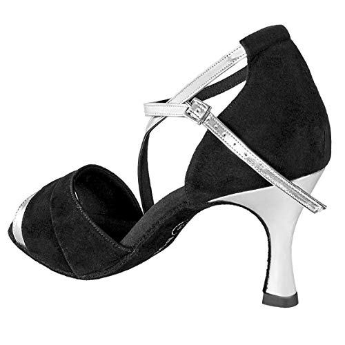 Rummos Mujeres Zapatos de Baile R304 024-009 - Material: Nobuk/Cuero - Color: Negro/Plateado - Anchura: Normal - Tacón: 60R Flare - Talla: EUR 38