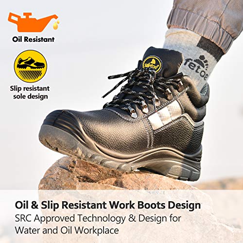 SAFEYEAR Botas de seguridad resistentes para hombre 8350 Site Safety Shoes con puntera compuesta, S3 botas de trabajo SRC altas con cordones para hombre y mujer, zapatos de seguridad 4E de ajuste anch