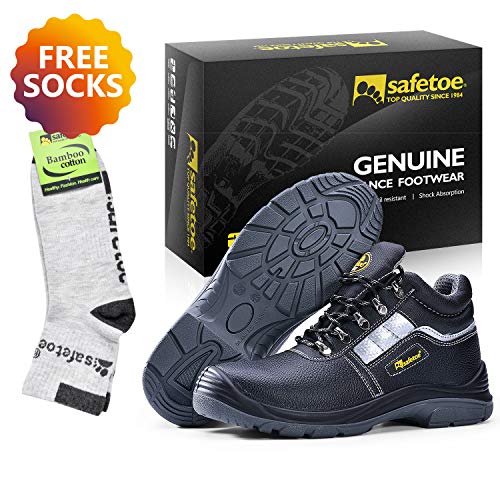 SAFEYEAR Botas de seguridad resistentes para hombre 8350 Site Safety Shoes con puntera compuesta, S3 botas de trabajo SRC altas con cordones para hombre y mujer, zapatos de seguridad 4E de ajuste anch