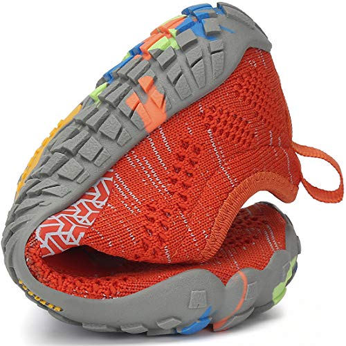 SAGUARO Barefoot Zapatillas de Trail Running Niños Niñas Minimalistas Zapatos de Deporte Antideslizantes Calzado Descalzos para Fitness Caminar Correr en Asfalto Montaña Senderismo, Naranja, 33 EU