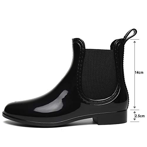 SAGUARO Botas de Lluvia Mujer Botas Goma Antideslizante Botas para Agua Moda Botines Chelsea Boots Planas Impermeable Rain Boot, Negro 37