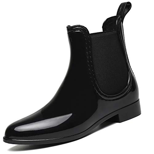 SAGUARO Botas de Lluvia Mujer Botas Goma Antideslizante Botas para Agua Moda Botines Chelsea Boots Planas Impermeable Rain Boot, Negro 37