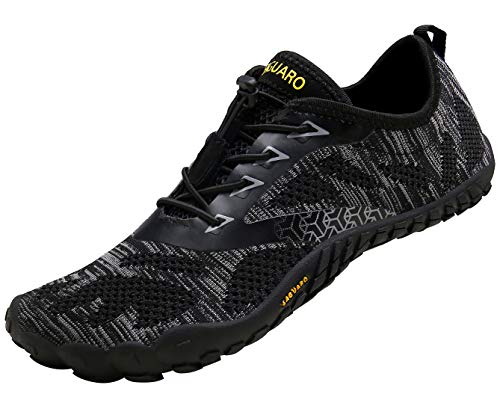 SAGUARO Hombre Mujer Barefoot Zapatillas de Trail Running Minimalistas Zapatillas de Deporte Fitness Gimnasio Caminar Zapatos Descalzos para Correr en Montaña Asfalto Escarpines de Agua, Negro, 44 EU