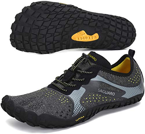 SAGUARO Hombre Mujer Minimalistas Zapatillas de Deporte Trail Running Calzado Caminar Cómodas Senderismo Ciclismo Ligeras Deportivas Andar Trekking Montaña Agua Exterior Interior(Negro, 42 EU)