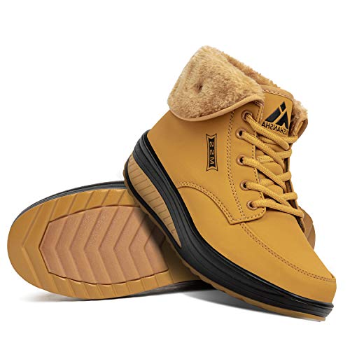 SAGUARO® Invierno Mujer Botas de Nieve Cuero Calientes Fur Botines Plataforma Bota Boots Ocasional Impermeable Anti Deslizante Zapatos (37 EU, Amarillo)