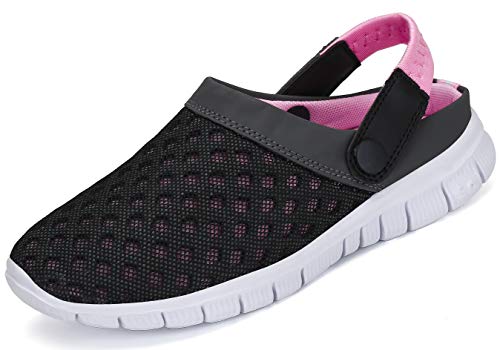 SAGUARO Unisex Respirable de la Red del Acoplamiento Zapatillas de Playa Ahueca hacia Fuera Las Sandalias, Negro + Rosa 36