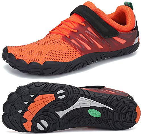 SAGUARO Zapatos de Playa de Suela Gruesa Lace Up Secado Rápido Zapato de Natación Hombre Mujer Cómodo Bajo Superior Zapatillas Descalzos Anfibio Barco Conducir Yoga Water Shoes, Trail Naranja 36