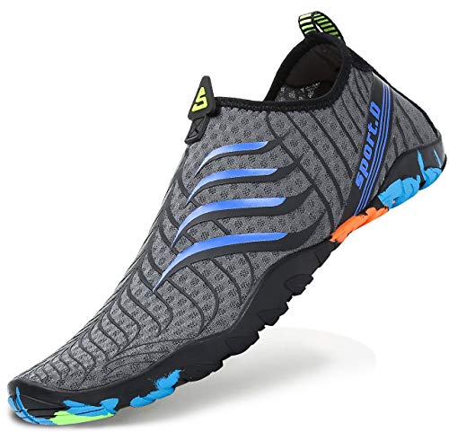 SAGUARO Zapatos de Surf de Descalzo Playa Aqua Buceo Natación Yoga Calcetines Hombre Mujer,03-Gris,45