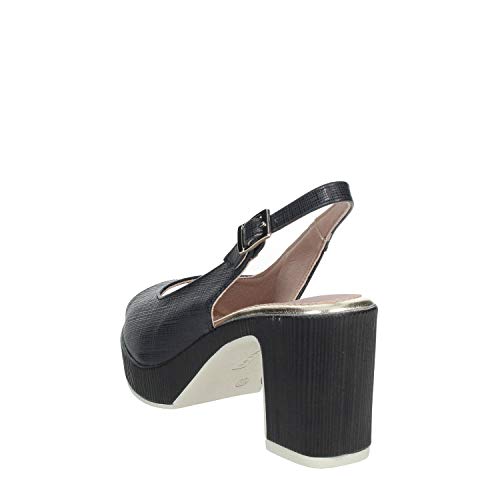 Sandalia con tacón 8 cm y Plataforma 2cm Tira Trasera Cierre Hebilla (Negro, Numeric_39)