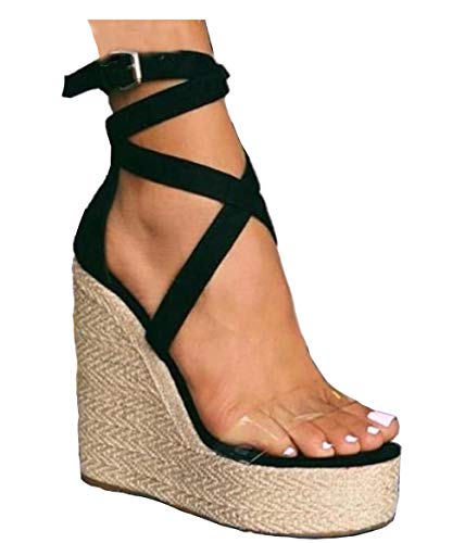 Sandalia cuña Alta cómoda con Tira Transparente