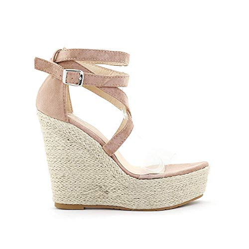 Sandalia cuña Alta cómoda con Tira Transparente