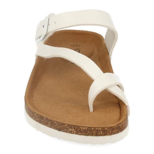 Sandalia de Dedo Mujer Tipo Esclava con Tira Cruzada y Planta Anatomica Bio. Primavera Verano 2020. Talla 37 Blanco