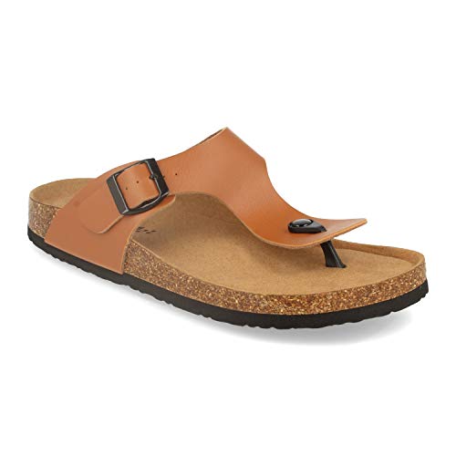 Sandalia de Esclava para Hombre con Suela de Bio de Maximo Confort, Planta Anatomica y Hebilla. Primavera Verano 2020. Talla 43 Camel