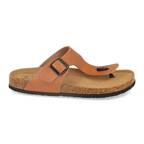 Sandalia de Esclava para Hombre con Suela de Bio de Maximo Confort, Planta Anatomica y Hebilla. Primavera Verano 2020. Talla 43 Camel