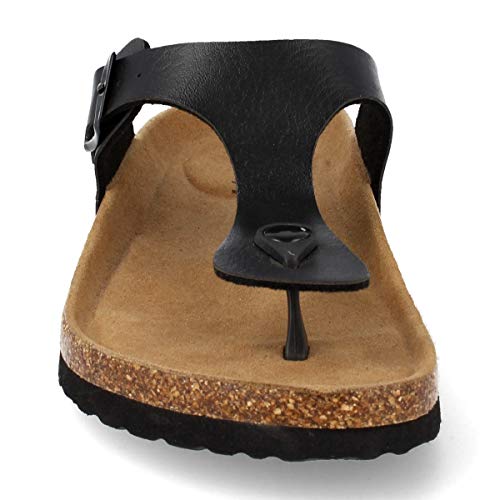 Sandalia de Esclava para Mujer con Planta Anatomica de Corcho Bio y Suela de Goma Confort. Primavera Verano 2019. Talla 37 Negro