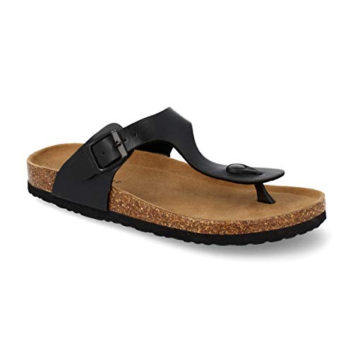 Sandalia de Esclava para Mujer con Planta Anatomica de Corcho Bio y Suela de Goma Confort. Primavera Verano 2019. Talla 37 Negro