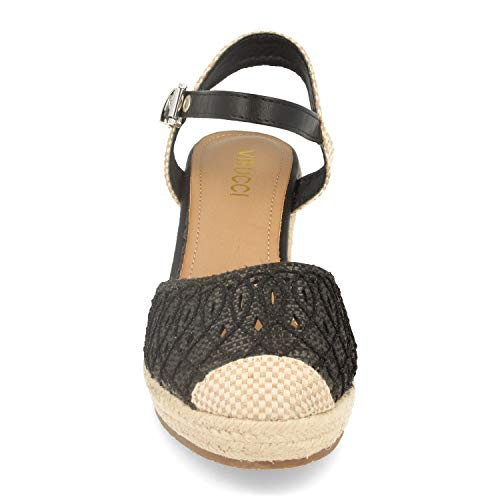 Sandalia de Mujer con Cuna de Yute, Pala Cerrada, Talon Abierto y Cierre de Hebilla en el Tobillo Primavera Verano 2020. Talla 40 Negro
