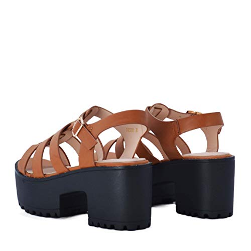 Sandalia de Mujer Estilo Cangrejera con Plataforma Verano (39 EU, Camel)