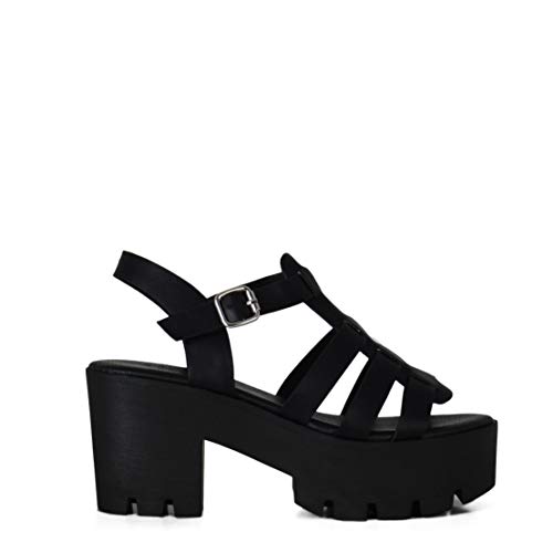 Sandalia de Mujer Estilo Cangrejera con Plataforma Verano Negro (38 EU)