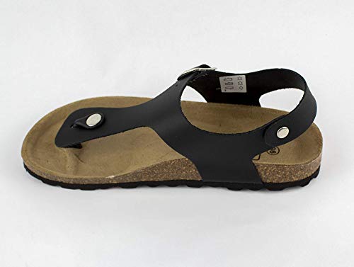 Sandalia de Piel, Piso Plano de 1.5 Cm. Planta de Piel. Fabricación Bio, Nº 40, Color Negro Made in Spain. (Ref: 3577-Negro 40)